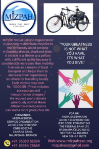 Tricycles to differently-abled persons